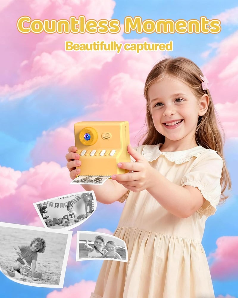 HODDRCCN Kids Instant Print Camera Orange: Instant Print Camera - 2.5 Hours of Ssage Time -1080P Video Recording - MP3 Player - Point-and-Shoot Cameras Includes 32G SD Card and Portable Lanyard - Image 2